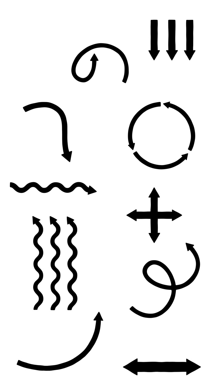 Black arrow icons animate in, multiply, and rearrange vertically on a clean white background
