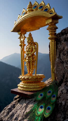 golden statue of a hindu deity on a mountaintop