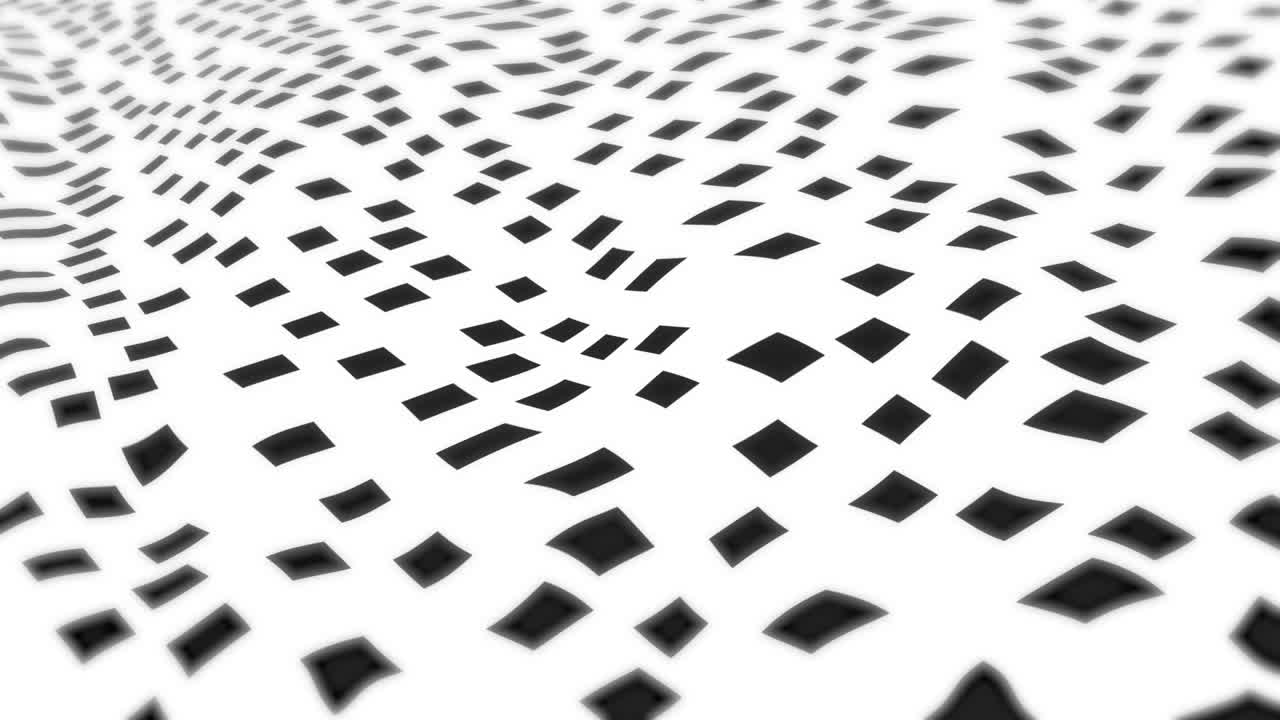 Animation of black distorted squares moving on seamless loop on white background