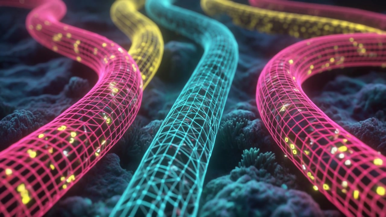 Abstract Digital Data Streams Flowing Through Neural Network