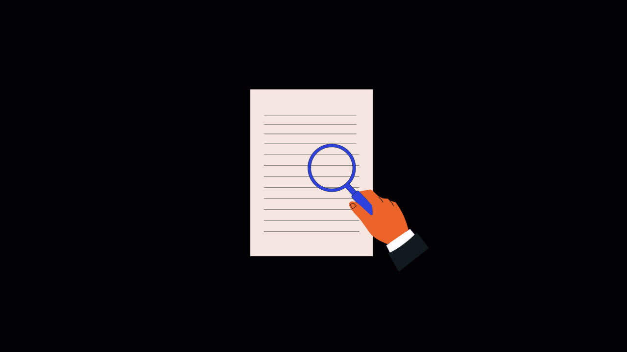 Animazione di una mano che scansiona un documento con una lente d'ingrandimento