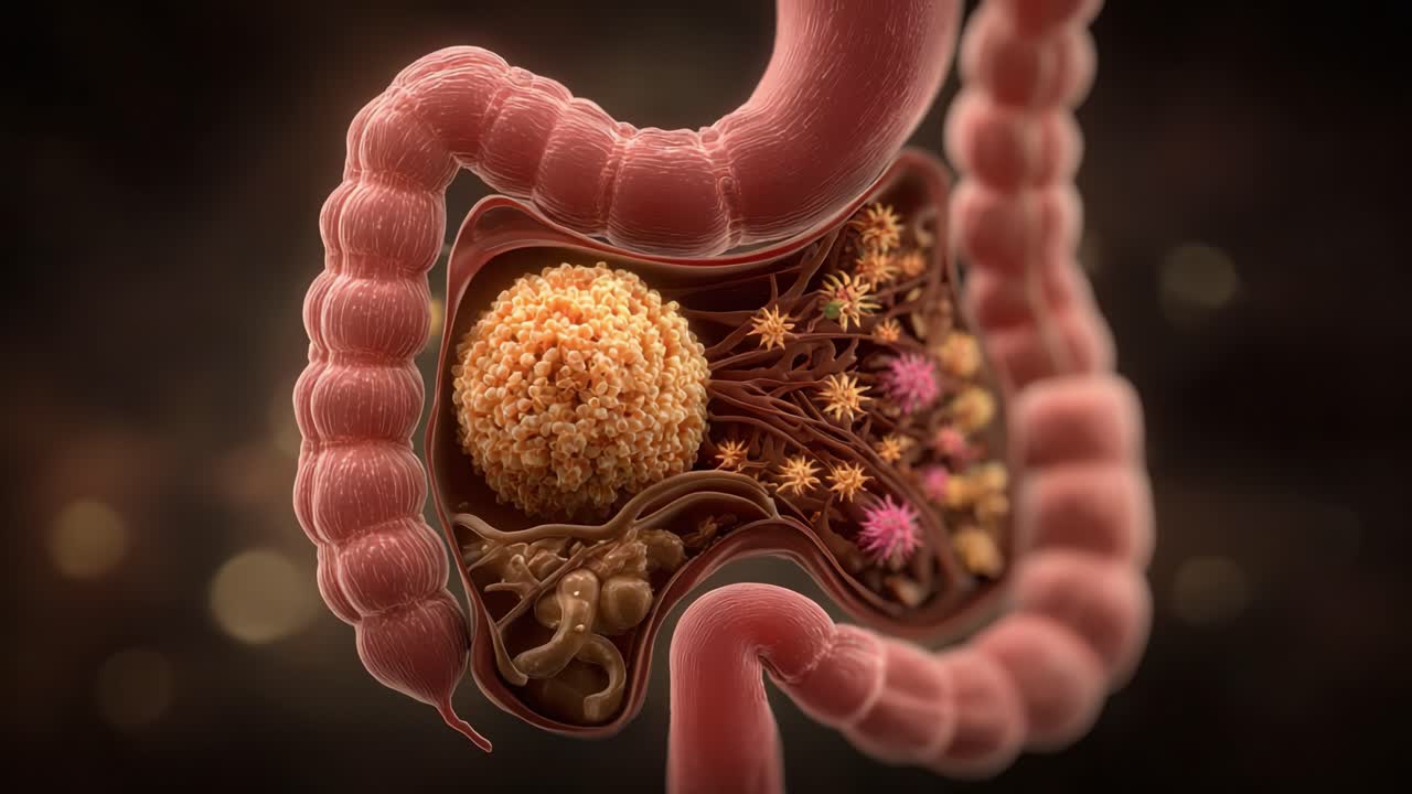 A Detailed Visualization of the Human Intestinal Tract Highlighting Microbial Diversity and Complex Interactions Within the Digestive System