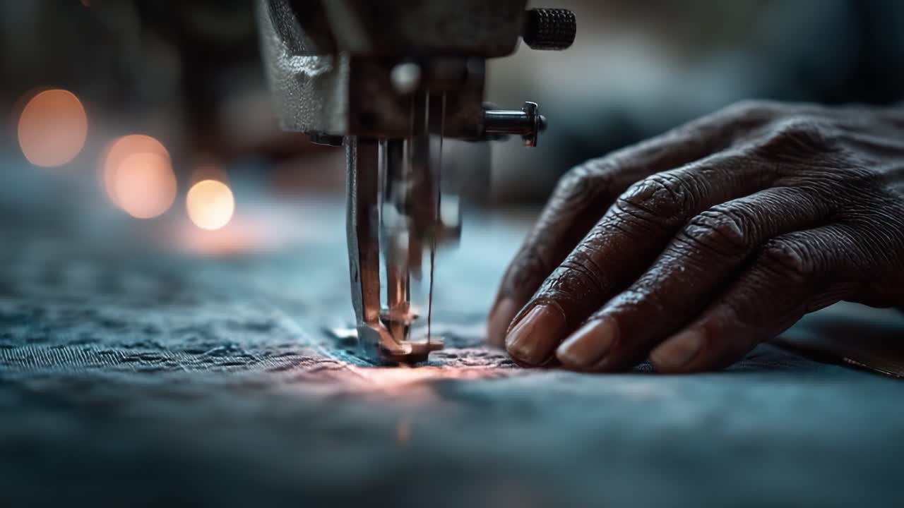 Uno sguardo ravvicinato all'arte del cucito: catturare le complessità di tessuto e ago durante la lavorazione.