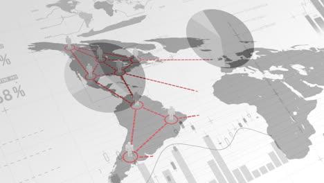 simple person icons located on world map connected by lines and demographic data on the background