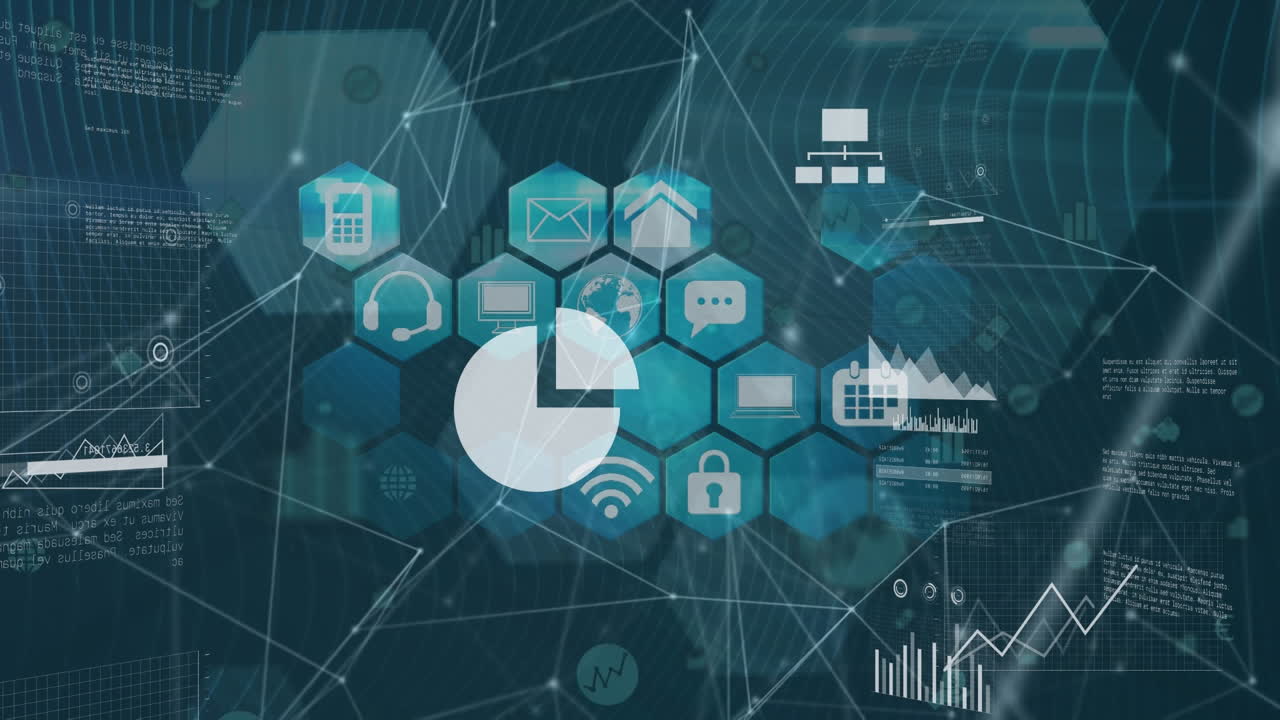 animación del procesamiento de datos sobre iconos médicos