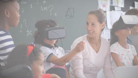 animación de ecuaciones matemáticas sobre escolares utilizando auriculares vr