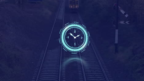 animación del reloj moviéndose rápidamente sobre el tren
