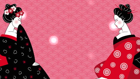 two geishas in profile view