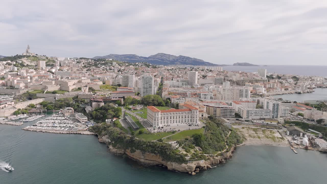 Drone view of Palais du Pharo in Marseille, France