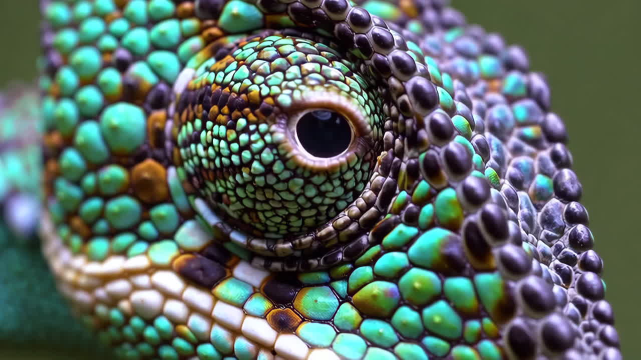 Close-up of a Chameleon's Eye with Vibrant Scales