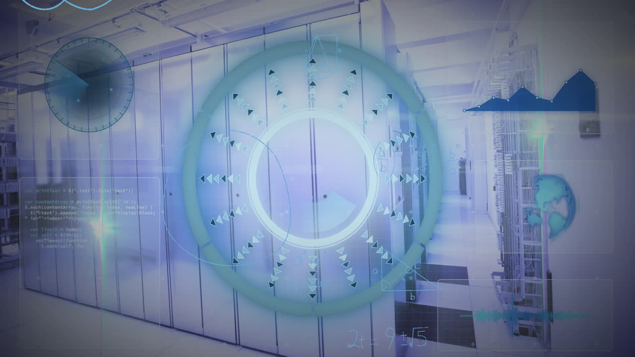 animación del escaneo del alcance y el procesamiento de datos a través de servidores informáticos