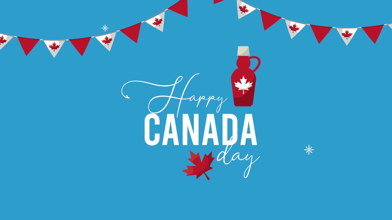 happy canada day lettering con ghirlande appese