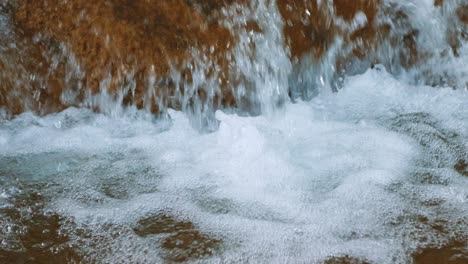 close up of a natural waterfall splashing down on rocks