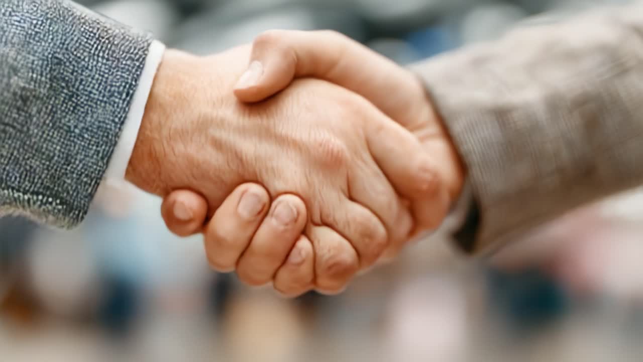 A Professional Handshake: Capturing the Essence of Collaboration and Partnership in Business Settings through a Symbolic Gesture of Trust and Agreement