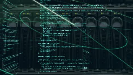 Animation-of-round-scanner-over-data-processing-against-close-up-of-a-computer-server