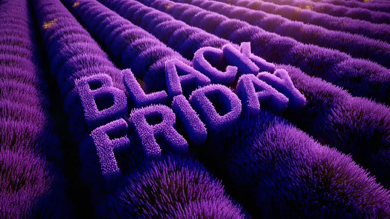 A Vibrant Display of Lavender Fields Featuring Artistic Text Representing Black Friday Promotions Set Against a Serene Natural Background