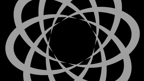 dibujo gráfico en blanco y negro con efecto estroboscópico e hipnótico, mientras gira en el sentido de las agujas del reloj y aumenta de tamaño.