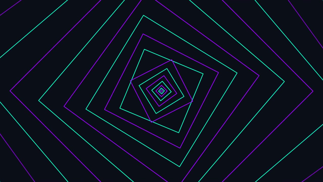 Abstract Motion Background with Rotating Neon Square Lines
