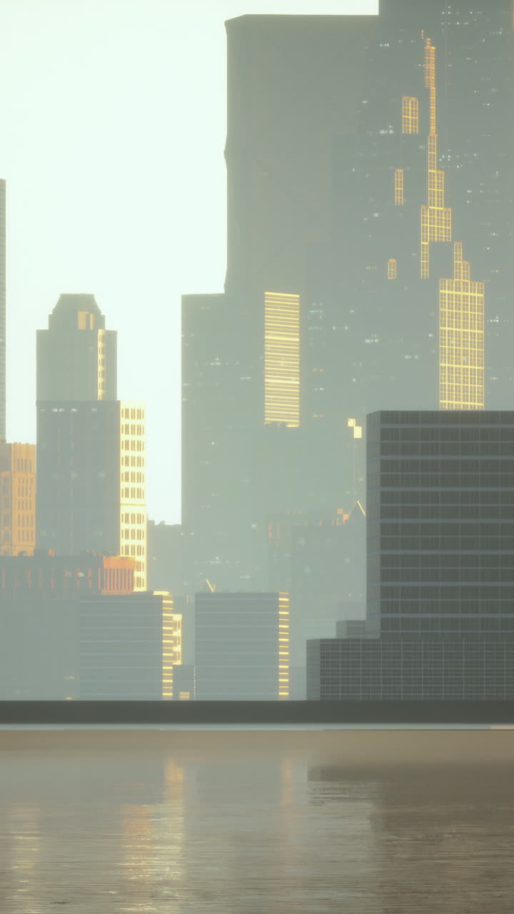 Paisaje urbano al atardecer con rascacielos