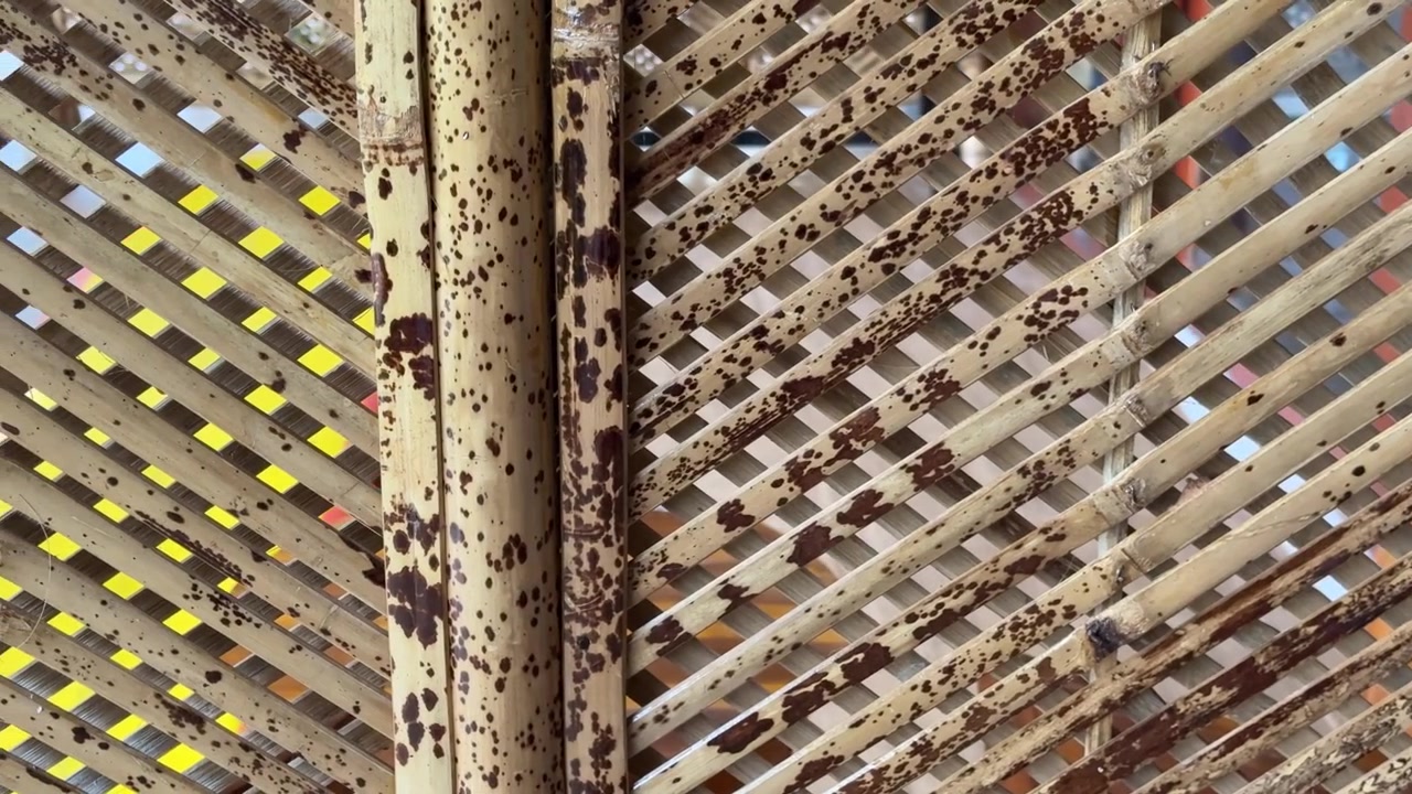 Panning Close-up of Natural Woven Bamboo Lattice Texture