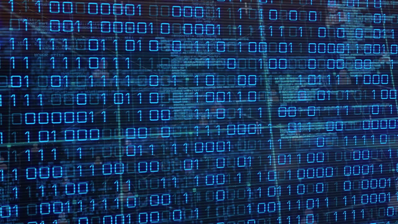 animación del procesamiento de datos sobre un fondo azul