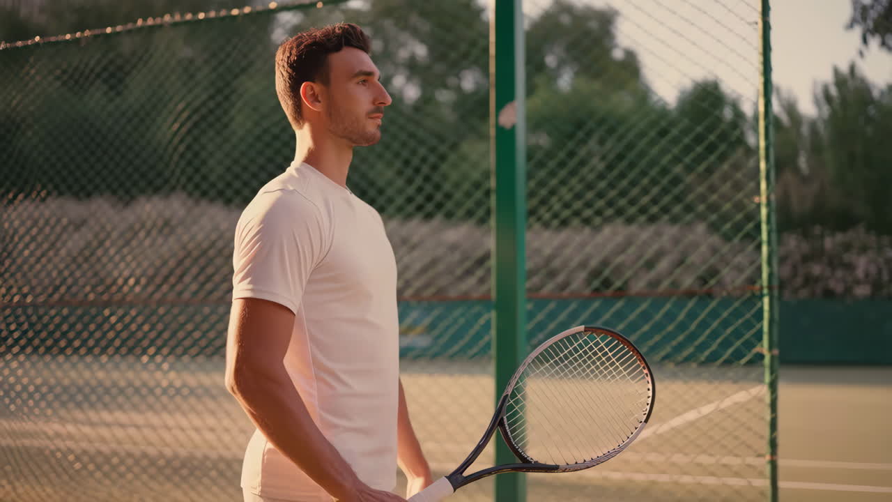 Man holding a tennis racket on a tennis court