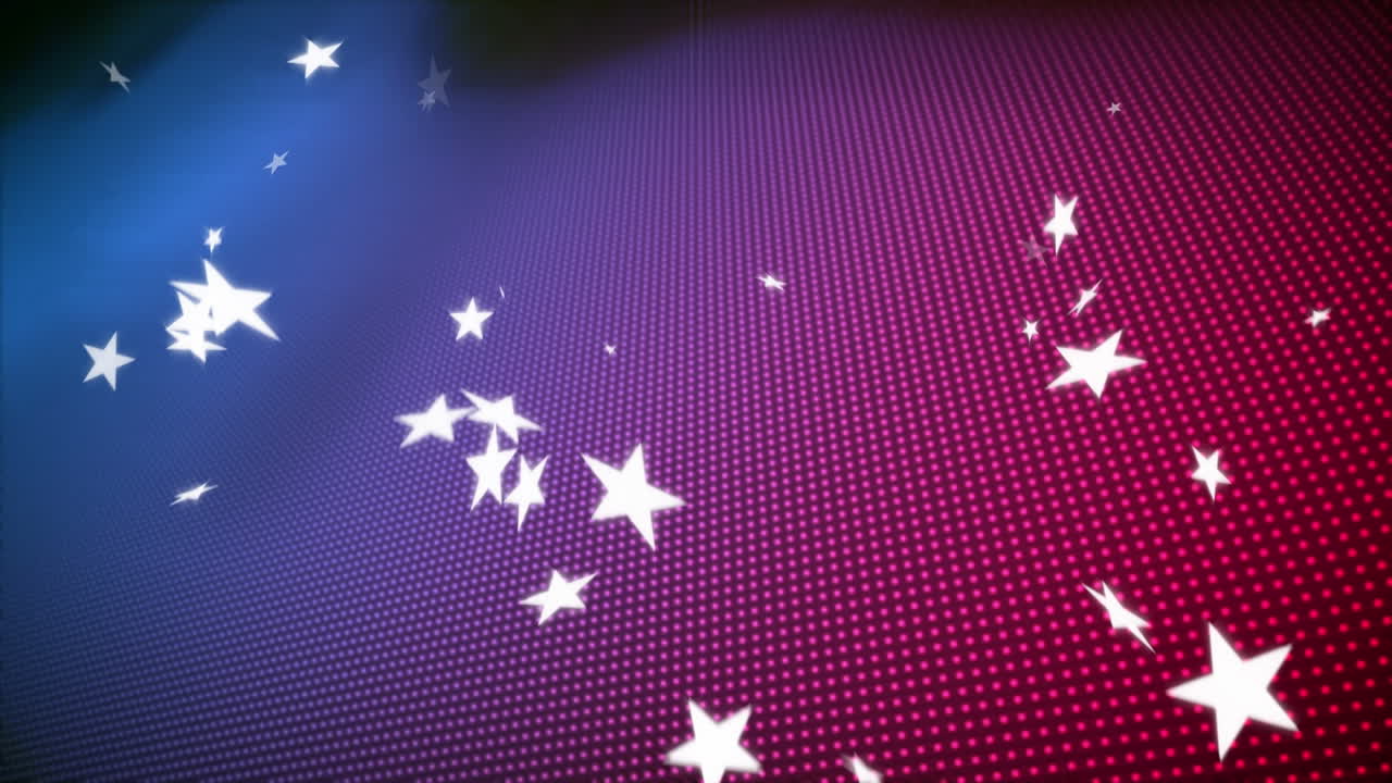 보라색 배경 위에 떨어지는 별들의 애니메이션