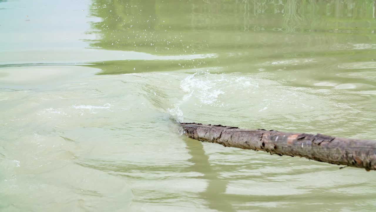 el remo de madera en agua de río fangoso de drava, eslovenia en cámara lenta