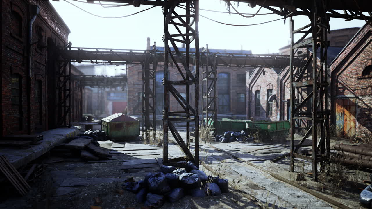 버려진 공업 건물에 판이 붙어있어요