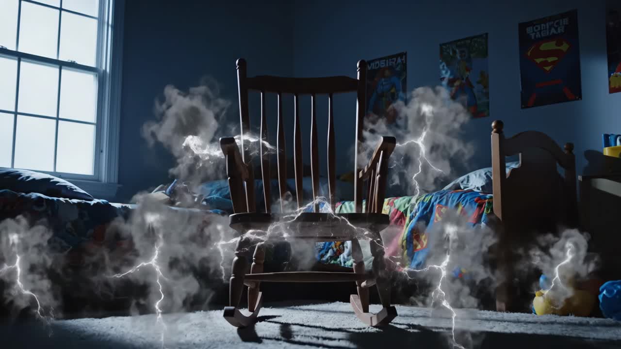 Rocking chair surrounded by lightning in a child's bedroom