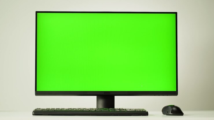 Computeropsætning med greenscreen-skærm