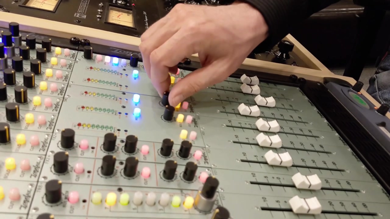 Pofessional audio equipment in audio studio with sound engineer