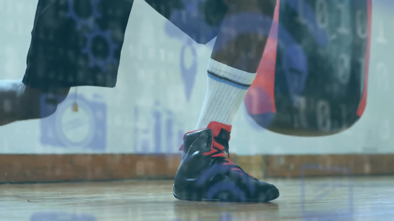 iconos digitales contra boxeador masculino atando cordones de zapatos