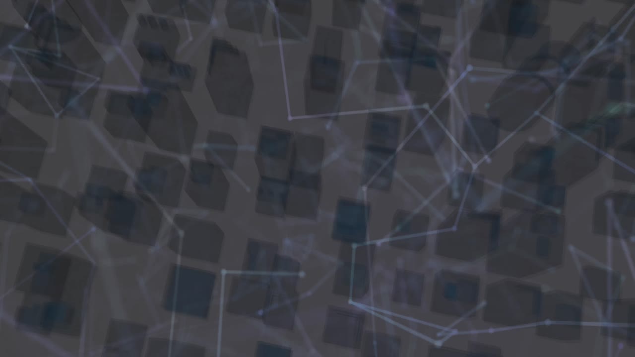 iconos de red de conexión contra vista aérea del paisaje urbano