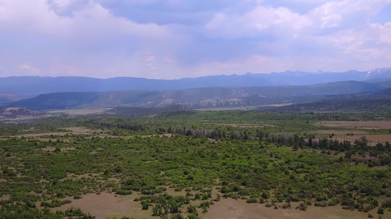 Wide, sweeping aerial vista of Colorado high plateau in the Rockies