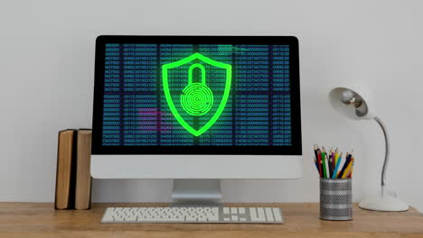security padlock icon and data processing on computer screen