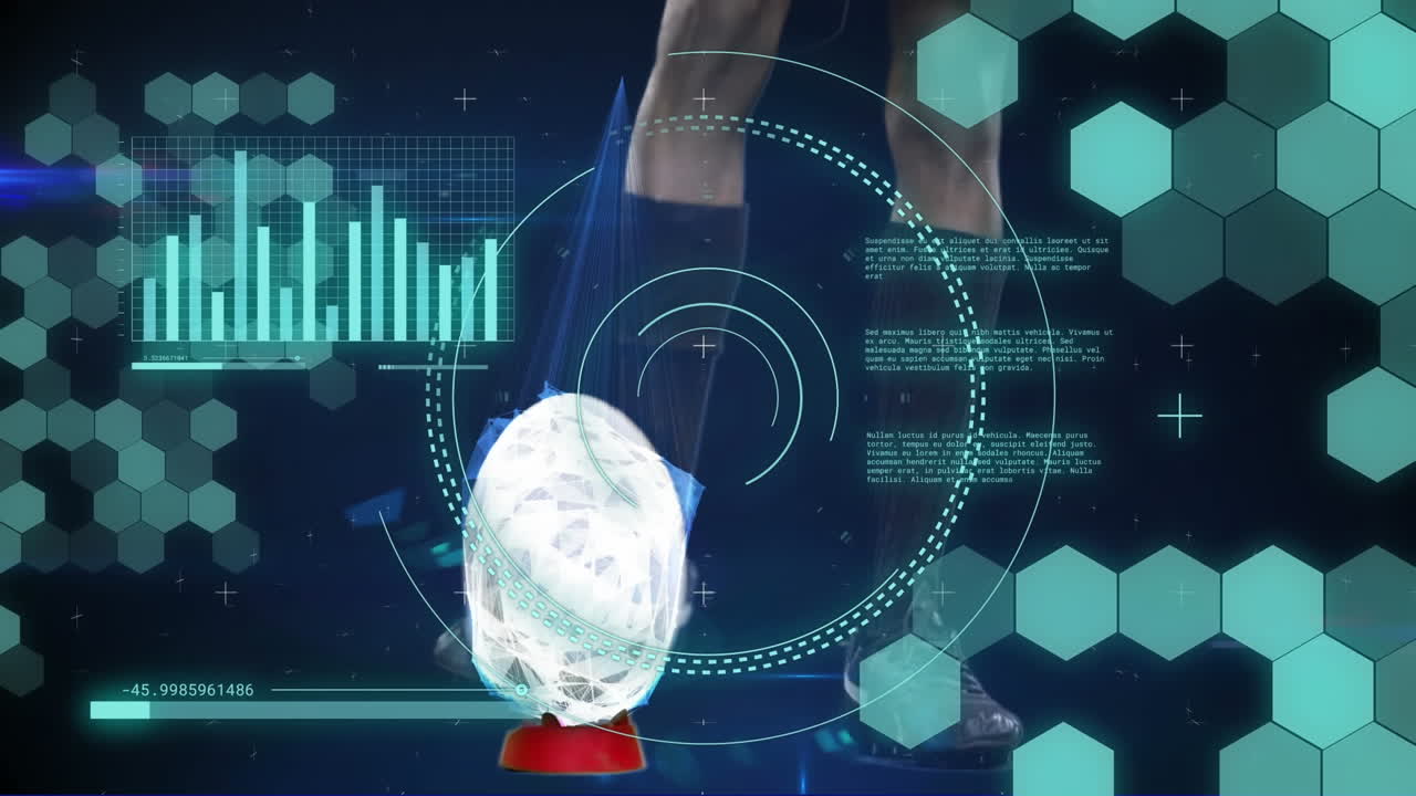 백인 남성 럭비 선수에 대한 데이터 처리 및 범위 스캐닝의 애니메이션