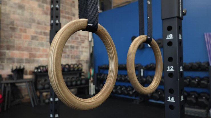 Gymnastic rings hanging at a gym