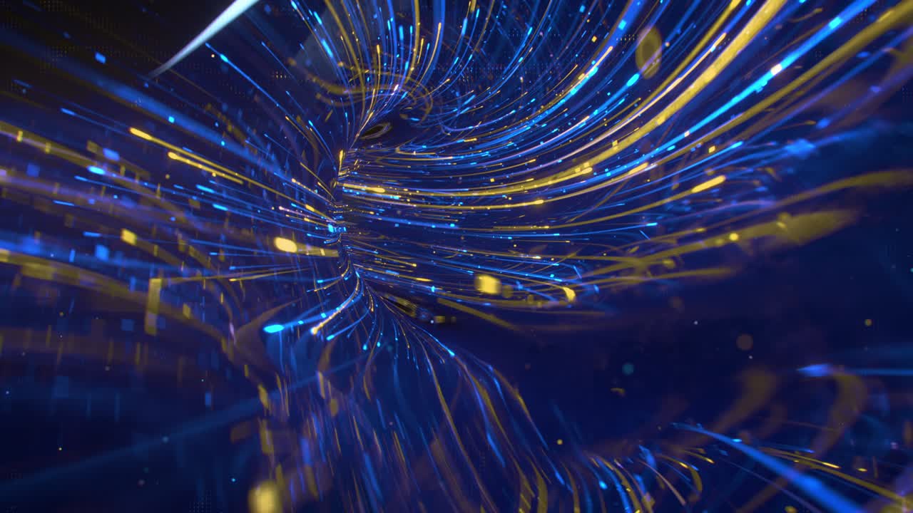 líneas de brillo azul y naranja gran flujo de datos 3d render animado de bucle sin costuras