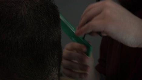 dynamic neckline shot - barber shop side cut with scissors - comb