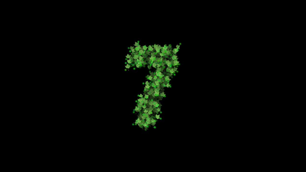 Green leaves forming number seven on transparent background