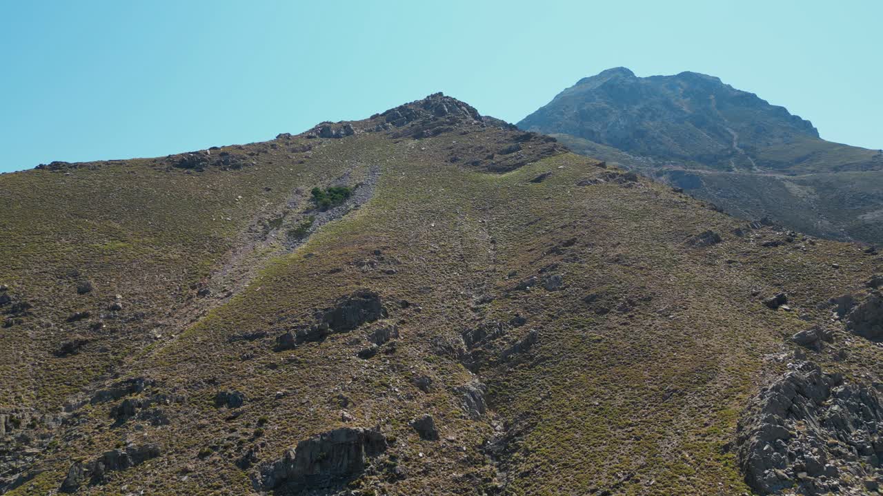 Mountain Ridge With Rugged Terrain In The Chania Region Of Crete, Greece. Aerial Drone Shot