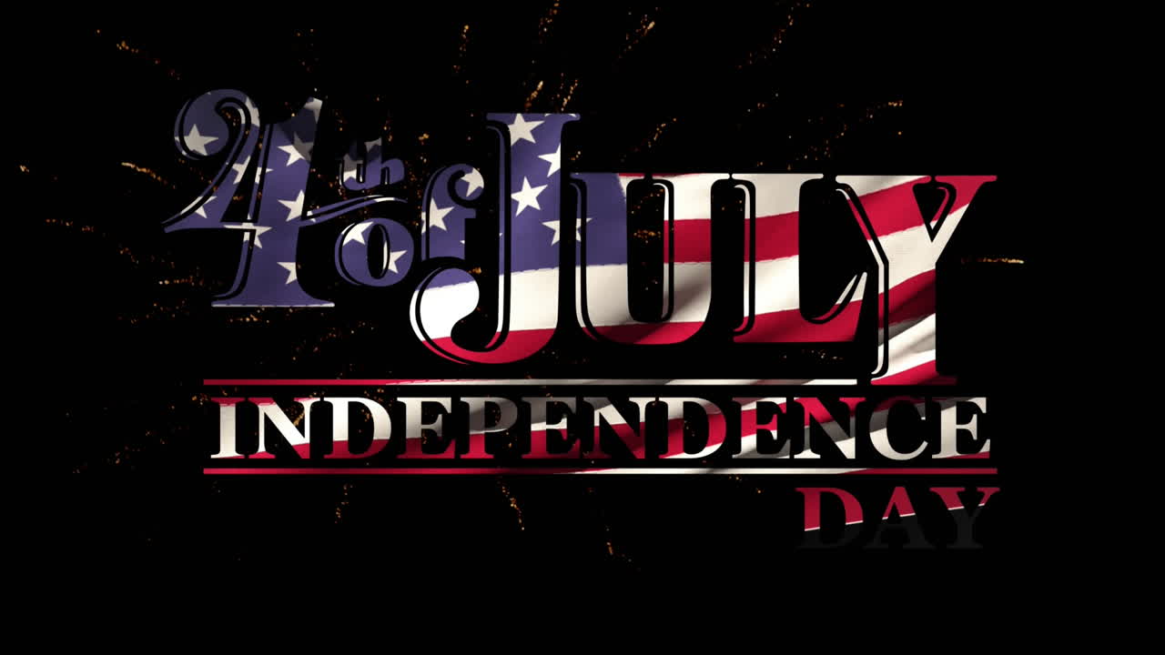4 de julio, día de la independencia texto con bandera estadounidense y fuegos artificiales