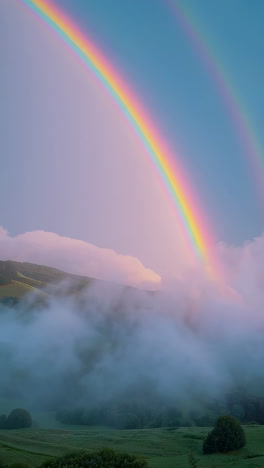 rainbow over misty mountains