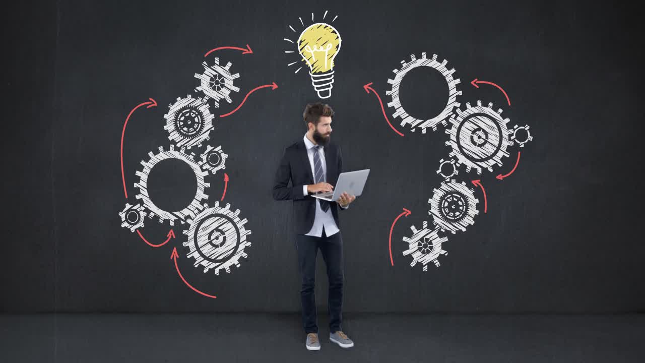 imagen compuesta digital de un hombre de negocios usando una computadora portátil