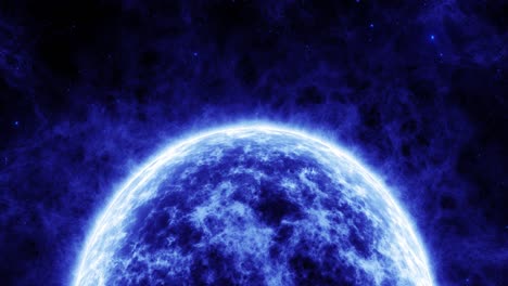 animation of a blue star and a constant stream of particles, against the background of stellar space. looping video.