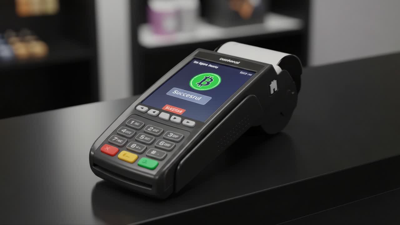 Successful Digital Payment Transaction with Cryptocurrency on a Modern Point of Sale Terminal Enhancing Retail Checkout Experience