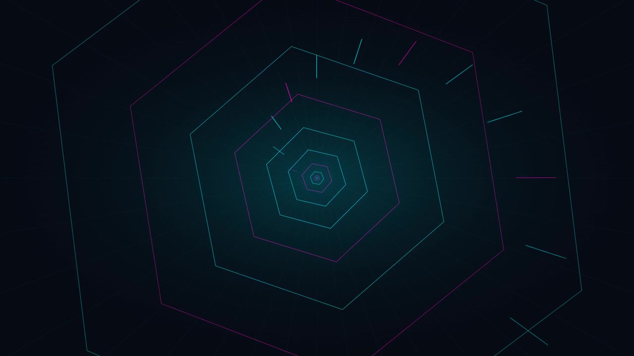 Túnel Digital Abstrato com Padrões Geométricos Hexagonais Brilhantes
