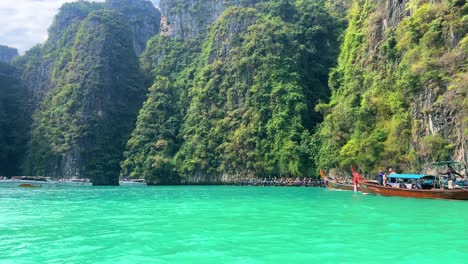 maya bay in phi phi islands national park, wave, sand beach, and beautiful crystal clear water at a popular tourist destination in krabi, southern of thailand