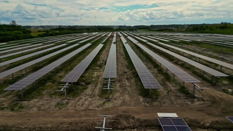 Low fly-over, solar panels in solar farm